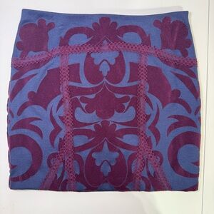 Free People Velvet Burnout Mini Skirt Lace Panel Blue Purple Size S